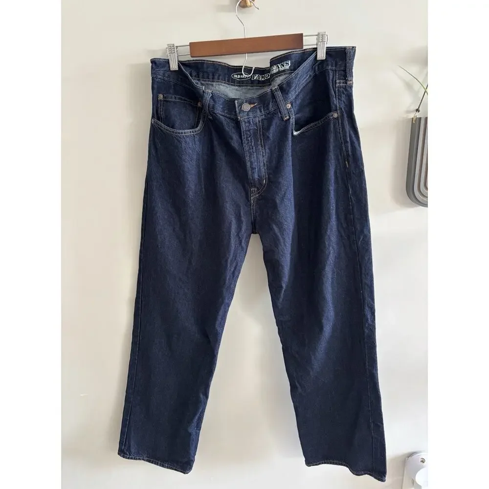 Old Navy Men's Famous Jeans Regular Fit Straight Dark Wash Blue Denim 38x30